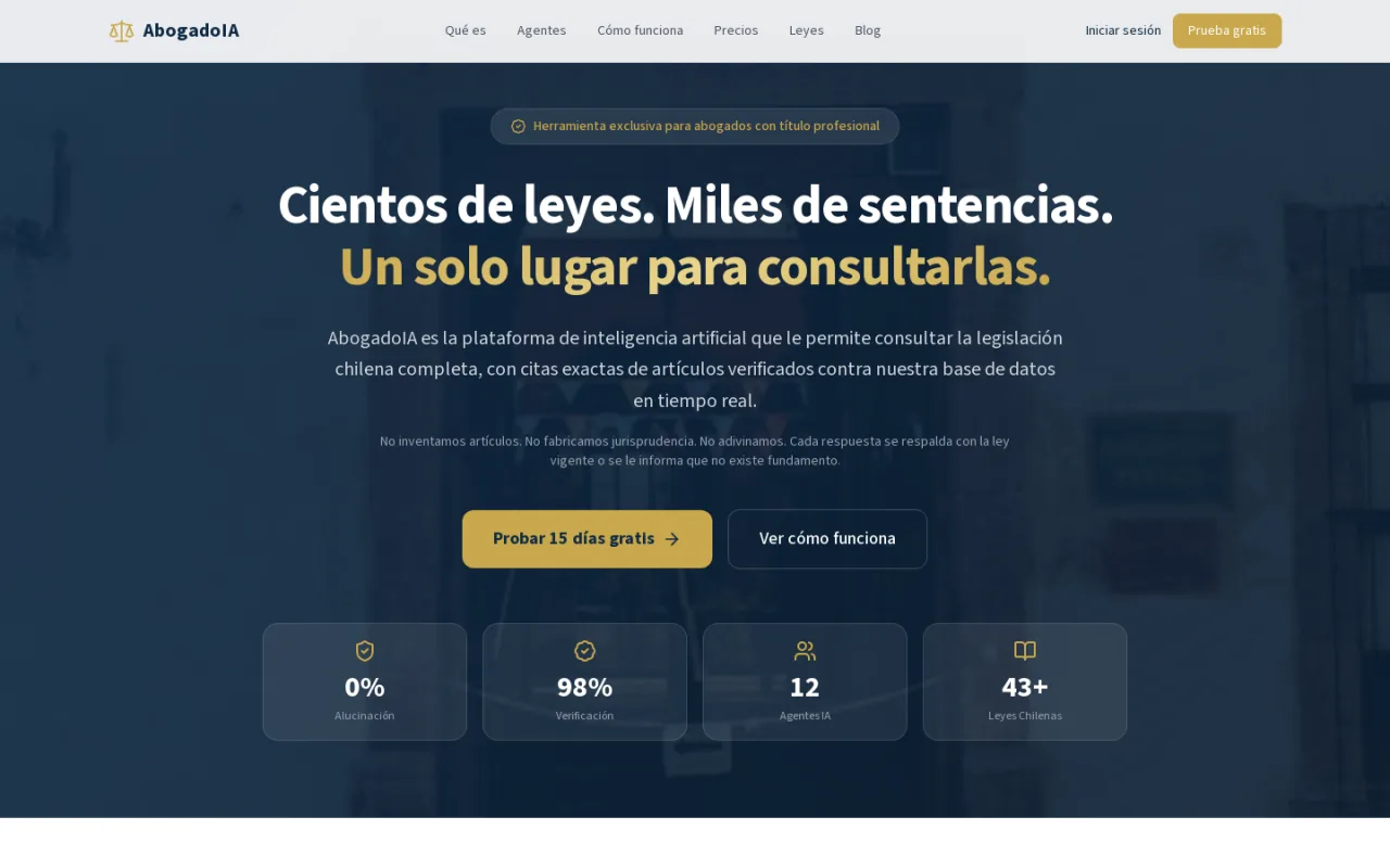 AbogadoIA — plataforma de IA jurídica sobre derecho chileno, interfaz real