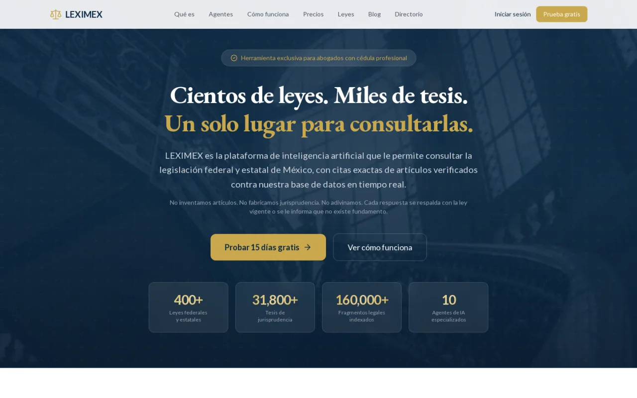 LEXIMEX — plataforma de IA jurídica sobre derecho mexicano, interfaz real